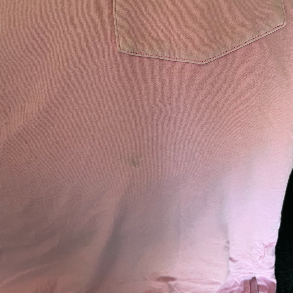 PINK shirt, worn some, has a little spot I tried to get out once.